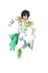  1boy aiguillette black_hair clenched_hand epaulettes full_body green_eyes green_footwear highres ice_skates jacket kicking king_of_prism king_of_prism:_shiny_seven_stars kougami_taiga long_sleeves looking_at_viewer male_focus official_art open_mouth pants pretty_rhythm pretty_series second-party_source shoe_soles shoes short_hair simple_background skates solo standing tachi-e transparent_background white_jacket white_pants 