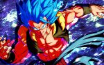  1boy absurdres black_vest black_wristband blue_eyes blue_hair cropped_vest dragon_ball dragon_ball_super dragon_ball_super_broly gogeta highres looking_at_viewer medium_hair metamoran_vest muscular muscular_male no_shirt sekitsuki_hayato smirk solo spiked_hair upper_body vest 