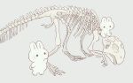  ayu_(mog) blush bunny closed_mouth dinosaur grey_background no_humans original signature simple_background skeleton smile 