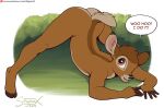 2024 anthro anthrofied ass_up bambi bambi_(film) brown_body brown_eyes brown_fur bubble_butt butt cloven_hooves deer dialogue disney fur hooves jack-o&#039;_pose male mammal nude pose sigma_x solo speech_bubble
