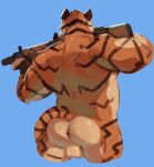 2024 absurd_res aiming anthro anus backsack balls barazoku big_muscles blue_background body_hair butt butt_hair clothing epic_games felid fingerless_gloves fortnite fur genitals gloves gun handwear hi_res holding_gun holding_object holding_ranged_weapon holding_weapon male mammal musclegut muscular muscular_anthro muscular_male nude oscar_(fortnite) pantherine perineum ranged_weapon rear_view rifle simple_background solo standing thick_thighs tiger tuft vinstacc weapon
