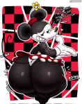 anthro big_butt black_body black_eyes bottomwear breasts butt clothing disney english_text female gloves handwear hat headgear headwear hi_res huge_butt mammal minnie_mouse mouse murid murine panties rear_view rodent skirt smile solo tail text thedeathcrow05 thick_thighs underwear