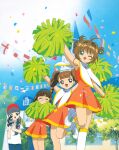  4girls absurdres blue_hairband brown_eyes brown_hair cardcaptor_sakura child glasses green_eyes hairband happy highres kinomoto_sakura mihara_chiharu multiple_girls official_art one_eye_closed open_mouth short_hair video_camera white_footwear window yanagisawa_naoko 