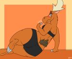 absurd_res anthro antlers becky_(johnny_bravo) big_butt blush brown_body brown_fur butt cartoon_network clothed clothing deer digital_media_(artwork) female fur hi_res hooves horn johnny_bravo_(series) looking_at_viewer mammal moose new_world_deer ratify smile solo tail text thick_thighs underwear