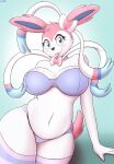  absurd_res an-tonio anthro anthrofied big_breasts blep bra breasts clothing eeveelution female fur hi_res nintendo panties pink_body pink_fur pok&eacute;mon pok&eacute;mon_(species) pok&eacute;morph solo sylveon tongue tongue_out underwear video_games 