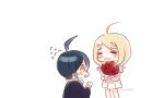  1boy 1girl ahoge akamatsu_kaede alternate_costume artist_name bad_id bad_twitter_id black_jacket black_sleeves blonde_hair blue_eyes blush_stickers bouquet closed_eyes commentary dalrye_v3 danganronpa_(series) danganronpa_v3:_killing_harmony deformed dress flower flying_sweatdrops hair_ornament hands_up holding holding_bouquet jacket long_hair long_sleeves looking_at_another lowres musical_note musical_note_hair_ornament open_mouth puffy_short_sleeves puffy_sleeves red_flower red_rose rose saihara_shuichi short_dress short_sleeves simple_background sweatdrop symbol-only_commentary tearing_up wavy_mouth white_background white_dress white_sleeves yellow_eyes 