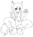 balls crouching felid feline fur genitals girly graphite_(artwork) greyscale hair long_hair male mammal marudi monochrome nude open_mouth pencil_(artwork) pubes simple_background smile solo traditional_media_(artwork) wave white_background