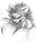 anthro fangs felid feline fur graphite_(artwork) hair male mammal marudi monochrome muscular muscular_anthro pecs pencil_(artwork) portrait simple_background snarling teeth traditional_media_(artwork) white_background