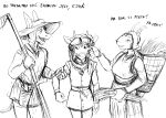 2024 anthro arm_grab black_and_white bovid caprine cheek_pull deer deer_prince equid equine female goat grabbing_cheek group hay hi_res hladilnik male mammal melee_weapon monochrome peasant polearm scythe sketch slovak_text teasing text translation_request trio weapon zena_(hladilnik)