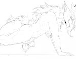 animal_genitalia anonymous_artist back_tuft ball_tuft balls chest_tuft genital_piercing genitals hair hi_res king_chulapa looking_at_viewer low-angle_view male neck_tuft penis penis_tip piercing sergal sheath side_view solo tail tuft unknown_artist