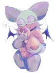 absurd_res anthro bat bat_wings big_breasts big_ears breast_grab breasts clothed clothing edalv eyelashes eyeshadow female gloves hand_on_breast handwear hi_res huge_breasts makeup mammal membrane_(anatomy) membranous_wings narrowed_eyes partially_clothed pubes rouge_the_bat sega simple_background small_wings solo sonic_the_hedgehog_(series) topless wings