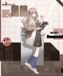 1girl apron blue_eyes blue_necktie blue_socks brown_background brown_jacket character_name clipboard closed_mouth coffee_maker coffee_mug commentary copyright_name cup english_commentary english_text expressionless full_body girls&#039;_frontline green_apron hair_ornament highres holding holding_clipboard holding_menu holding_pen jacket kneehighs light_brown_hair long_hair long_skirt looking_at_viewer menu menu_board mug multicolored_background multicolored_hair necktie off_shoulder official_alternate_costume official_art one_side_up pen plaid plaid_shirt promotional_art second-party_source shirt shoes short_necktie short_sleeves simple_background skirt socks solo st_ar-15_(girls&#039;_frontline) st_ar-15_(owl_latte)_(girls&#039;_frontline) standing streaked_hair umo_(mica_team) waitress white_background white_footwear white_shirt white_skirt 