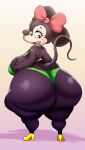 accessory anthro big_breasts big_butt bikini black_body bow_ribbon breasts brown_eyes butt clothing disney female footwear hair_accessory hair_bow hair_ribbon hi_res huge_butt mammal minnie_mouse mouse murid murine rear_view ribbons rodent shoes solo swimwear tail teeth thedeathcrow05 tongue