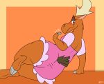 absurd_res anthro antlers becky_(johnny_bravo) big_butt blush brown_body brown_fur butt cartoon_network clothed clothing deer digital_media_(artwork) female fur hi_res hooves horn johnny_bravo_(series) looking_at_viewer mammal moose new_world_deer pink_clothing ratify smile solo tail text thick_thighs waiter waitress_uniform