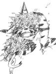 a11s320l55 animal_skin anthro bandai_namco blush claws digimon digimon_(species) flower flower_crown fur gabumon hi_res horn male plant simple_background sketchy smile solo striped_body striped_fur stripes white_background