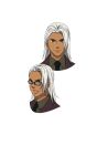  1boy black_necktie blue_eyes closed_mouth collared_shirt dark-skinned_male dark_skin glasses highres king_of_prism kurokawa_rei long_hair looking_at_viewer male_focus multiple_views necktie open_mouth portrait pretty_rhythm pretty_series second-party_source shirt simple_background smile white_hair 