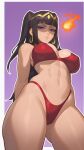  1girl abs ai-assisted black_hair breasts earrings fire fire_emblem highres jewelry lips looking_at_viewer navel solo standing stomach tenebriskingart tharja_(fire_emblem) 