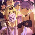  5girls artoria_pendragon_(fate) bare_shoulders bb_(fate) black_hair blonde_hair breasts cad_(caddo) fate/grand_order fate_(series) helena_blavatsky_(fate) highres ishtar_(fate) large_breasts long_hair looking_at_viewer multiple_girls nero_claudius_(fate) purple_hair queen_draco_(fate) santa_alter small_breasts 