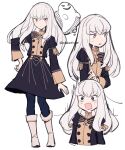  1girl do_m_kaeru fire_emblem fire_emblem:_three_houses garreg_mach_monastery_uniform ghost hand_on_own_hip leggings long_hair lysithea_von_ordelia multiple_views open_mouth scared solo white_hair 