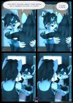 3d_(artwork) anthro armpit_hair black_hair blue_body blue_fur body_hair bottomwear brother_(lore) brother_and_sister_(lore) clothed clothing comic denim denim_bottomwear denim_clothing dialogue digital_media_(artwork) duo english_text eyes_closed felix_(striped_sins) female fur hair hand_on_butt hand_on_shoulder happy hi_res jacket jeans joyful leather leather_clothing leather_jacket leather_topwear lift_up male mammal markings open_clothing open_jacket open_topwear orange_eyes pants procyonid purple_eyes raccoon ryder_(striped_sins) shirt sibling_(lore) sister_(lore) smile smiling_at_partner speech_bubble striped_markings striped_sins striped_tail stripes t-shirt tail tail_markings tank_top text topwear willitfit