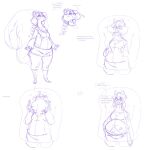  2021 anthro belly bottomwear clothed clothing english_text female fully_clothed grindavikbydaylight hi_res mammal monochrome rodent sciurid shirt simple_background sketch skirt solo speech_bubble swallowing text topwear white_background 
