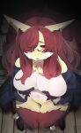 anthro big_breasts breasts canid canine clothed clothing delphox eyewear female fur generation_6_pokemon glasses hair hi_res inner_ear_fluff kouseki0024 mammal nintendo pokemon pokemon_(species) red_body red_eyes red_fur red_hair solo tuft white_body white_fur yellow_body yellow_fur