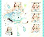  1girl :d ^^^ ^_^ animal_ears bandaged_tail bangs blonde_hair blue_hair blush bottle braid breasts brown_hair cat_ears cat_girl cat_tail closed_eyes closed_mouth collared_shirt commentary_request expressions eyebrows_visible_through_hair first_aid_kit frilled_legwear garter_straps green_eyes green_footwear green_skirt hair_ornament hairclip hat highres holding holding_syringe long_hair medium_breasts multicolored_hair multiple_views nose_blush nurse nurse_cap open_mouth original pill pill_hair_ornament shikito shirt shoes skirt smile squiggle standing standing_on_one_leg streaked_hair striped syringe tail thighhighs twin_braids two-tone_hair vertical-striped_skirt vertical_stripes very_long_hair white_headwear white_legwear white_shirt x_hair_ornament 