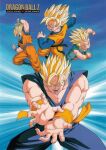  1990s_(style) 4boys absurdres aqua_eyes arm_up blonde_hair blurry blurry_background brothers character_name copyright_name dougi dragon_ball dragon_ball_z father_and_son halo highres kamehameha_(dragon_ball) long_sleeves male_focus multiple_boys muscular muscular_male non-web_source official_art open_mouth outstretched_arms retro_artstyle saiyan scan serious short_sleeves siblings sleeveless son_gohan son_goku son_goten spiked_hair super_saiyan trunks_(dragon_ball) wrist_cuffs 