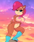  anthro archie_comics areola bedroom_eyes big_breasts black_nose blue_eyes boots breasts chipmunk clothing edit erect_nipples eyelashes female footwear genitals ground_squirrel hair half-closed_eyes hi_res holding_breast huge_breasts looking_at_viewer mammal mostly_nude narrowed_eyes navel nipples nitro pussy red_hair rodent sally_acorn sciurid seductive short_hair smile solo sonic_the_hedgehog_(archie) sonic_the_hedgehog_(comics) sonic_the_hedgehog_(series) 
