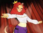  2021 alzina anthro breasts claws clothed clothing colored crown digital_drawing_(artwork) digital_media_(artwork) eyebrows eyelashes felid feline female fingers fur hair headgear hi_res humanoid humanoid_hands lion mammal melonpuff nonbinary_(lore) pantherine pink_eyes red_hair shaded shirt smile solo tail topwear 