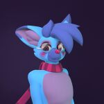  anthro blue_body blue_fur blue_hair blush blushing_at_viewer canid canine eyewear flat_chested fox fur glasses hair hi_res looking_at_viewer male mammal red_eyes red_nose scarf simple_background solo username-password username_(character) 