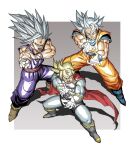  3boys armor black_footwear blonde_hair blue_footwear blue_sash blue_shirt bodysuit boots breastplate brothers cape commentary_request dougi dragon_ball dragon_ball_super dragon_ball_super_super_hero father_and_son full_body gohan_beast goku_day grey_bodysuit kamehameha_(dragon_ball) makankousappou male_focus medium_hair multiple_boys muscular muscular_male n_(n14542698) open_mouth orange_pants orange_shirt pants powering_up purple_pants purple_shirt red_cape red_eyes saiyaman_x-2 sash shirt short_hair siblings single_bang solo son_gohan son_goku son_goten super_saiyan super_saiyan_1 ultra_instinct v-neck white_eyes white_hair 