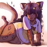  anthro belly butt female fluffy hair hi_res leopard_spots obrykozzy slightly slightly_chubby solo spots star tail 