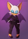 absurd_res anthro bat breasts clothing eyeshadow female footwear fur gloves handwear hi_res lipstick makeup mammal membrane_(anatomy) membranous_wings necktie one_eye_closed rkzero10 rouge_the_bat sega signature simple_background solo sonic_the_hedgehog_(series) suit tan_body tan_skin white_body white_fur wings wink