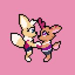  1:1 animated anthro antlers athletic_wear blue_eyes bottomwear brown_body brown_fur canid canine clothing dating deer digital_media_(artwork) duo eyelashes female female/female fennec_fox fermi_(isagoodfriend) fox fur gym_bottomwear gym_shorts hand_holding heart_symbol hooves horn isagoodfriend kiss_on_lips kissing lesbian_pride_colors lgbt_pride love mammal pink_body pink_fur pixel_(artwork) pixel_animation pride_colors purple_clothing purple_eyes purple_shirt purple_topwear romantic shirt short_playtime shorts simple_background slightly_chubby sparkles sparkling_eyes sprite sprite_art tail tan_body tan_fur topwear true_fox volt_(isagoodfriend) white_body white_fur 