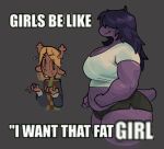  2024 anthro blonde_hair bodily_fluids bottomwear breasts canyonking cleavage clothed clothing deer deltarune duo english_text female fur hair hair_over_eyes hotpants mammal muscular muscular_female noelle_holiday overweight overweight_anthro overweight_female purple_body purple_scales reptile scales scalie shorts susie_(deltarune) sweat tan_body tan_fur text undertale_(series) 