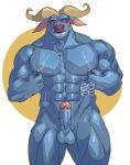 abs absurd_res anthro balls biceps blush bodily_fluids bovid bovine cape_buffalo casual_nudity chief_bogo disney egg_concept erection fur genitals hi_res horn humanoid_genitalia humanoid_hands humanoid_penis male mammal manly muscular muscular_anthro muscular_male navel nipple_fetish nipple_pinch nipple_play nipples nude pecs penis pinch quads simple_background solo sweat vein veiny_penis zootopia