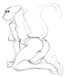  2021 anthro bethesda_softworks breasts butt felid female fur guoh hair khajiit looking_back mammal monochrome nude rajirra simple_background sketch solo the_elder_scrolls video_games white_background 