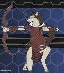  2024 4_toes 5_fingers absurd_res anthro armello armor arrow_(weapon) barefoot belly big_belly black_nose bow_(weapon) bracers breasts brown_body brown_fur canid canine canis clothed clothed_anthro clothed_female clothing dweevil feet female fingers fur hi_res hindpaw humanoid_hands kneeling league_of_geeks mammal mayternity mayternity_2024 multicolored_body multicolored_fur on_one_knee paws pregnant pregnant_anthro pregnant_female ranged_weapon river_(armello) signature solo toes two_tone_body two_tone_fur weapon white_body white_fur wolf 