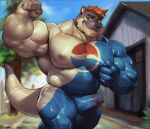 2024 anthro balls_outline barazoku belly biceps big_bulge big_muscles blurred_background bodily_fluids building bulge clothing cosplay day detailed_background detailed_bulge episode0006 erection erection_under_clothing eyebrows fence flexing fur genital_fluids genital_outline hair hi_res house huge_bulge huge_muscles huge_thighs kemono logo male mammal manly musclegut muscular muscular_anthro muscular_male mustelid narrowed_eyes nipple_fetish nipple_outline nipple_pinch nipple_play otter outside pec_squish pecs penis_outline pepsi pepsiman_(character) pinch plant precum precum_through_clothing quads running skinsuit smile solo squish teeth tenting thick_thighs tight_clothing tree tuft wet wet_clothing whiskers