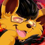 1:1 absurd_res augury_(artist) black_body black_fur collar eeveelution eyewear fangs feral fire fire_eyes flareon fur generation_1_pokemon glasses hi_res icon looking_at_viewer male mark_(markyflare) nintendo open_mouth orange_body orange_fur pawpads paws pokemon pokemon_(species) solo spiral spiral_eyes teeth