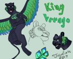  2017 black_body black_fur disney elena_of_avalor faolannn feathered_wings feathers felid feral fur green_body green_eyes green_feathers jaquin king_verago male mammal melanistic pantherine sketch wings 