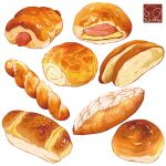  artist_logo bread cream food food_focus highres no_humans original pastry sausage simple_background white_background yuki00yo 