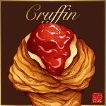  artist_logo brown_background food food_focus food_name gold_border highres jam muffin no_humans original pastry yuki00yo 
