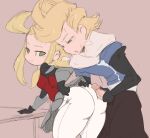  1boy 1girl ahoge ass bent_iver black_gloves blonde_hair blue_eyes blush bravely_default:_flying_fairy bravely_default_(series) breasts clothed_sex commentary edea_lee elbow_gloves english_commentary from_behind gloves green_eyes heavy_breathing hetero highres long_hair looking_at_another looking_back looking_down medium_breasts open_mouth penis ringabel simple_background sketch skirt skirt_lift small_breasts smile spicy_bardo standing sweat uncensored 