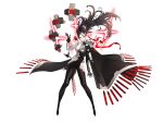  1girl artist_request black_hair final_gear full_body highres legs_apart long_hair looking_to_the_side mandarin_collar mechanical_hands official_art red_eyes red_ribbon ribbon simple_background single_mechanical_hand skin_tight solo standing tachi-e third-party_source torn_ribbon transparent_background tridacnidae_(final_gear) two-tone_bodysuit two-tone_collar two-tone_sleeves very_long_hair 