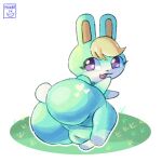  animal_crossing anthro balls being_watched big_butt blonde_hair bottomless butt clothed clothing femboy fur genitals grass grass_field hair huge_butt lagomorph leporid looking_at_another looking_at_viewer looking_back looking_back_at_viewer male mammal moonix_xero nintendo plant rabbit sasha_(animal_crossing) solo thick_thighs twerking 