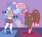  anthro athletic athletic_wear dialogue duo eeveelution erection exercise femboy generation_4_pokemon generation_6_pokemon hi_res lopunny male muscular muscular_male nintendo nokamiwd pokemon pokemon_(species) simple_background speech_bubble sylveon weightlifting workout workout_clothing 