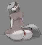  absurd_res amylith anthro anus big_butt bodily_fluids butt canid canine canis cum cum_from_ass cum_in_ass cum_inside domestic_dog female genital_fluids genitals grey_background helluva_boss hi_res looking_at_viewer looking_back looking_back_at_viewer loona_(helluva_boss) mammal nude pussy rear_view simple_background sitting solo 