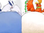  ambiguous_gender anthro belly belly_jiggle belly_to_belly big_belly blue_body duo embarrassed feathers feral hi_res ho-oh immobile legendary_pok&eacute;mon lugia morbidly_obese nintendo obese orange_body overweight pok&eacute;mon pok&eacute;mon_(species) side_by_side simple_background video_games white_body zephy_03 